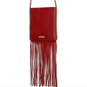 Rebecca Minkoff Red Leather Fringe Crossbody with Gold Chain